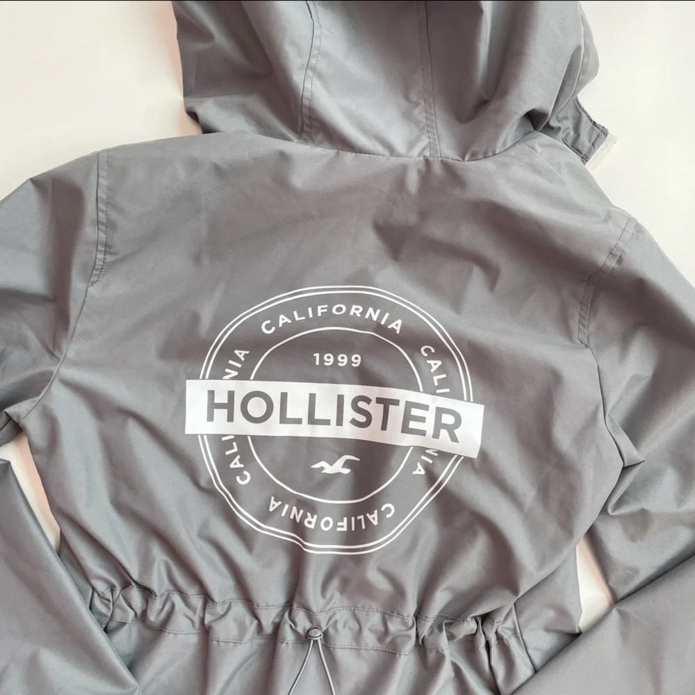 HOLLISTER Hooded Windbreaker Jacket Gray & White Size Small - Picture 9 of 10